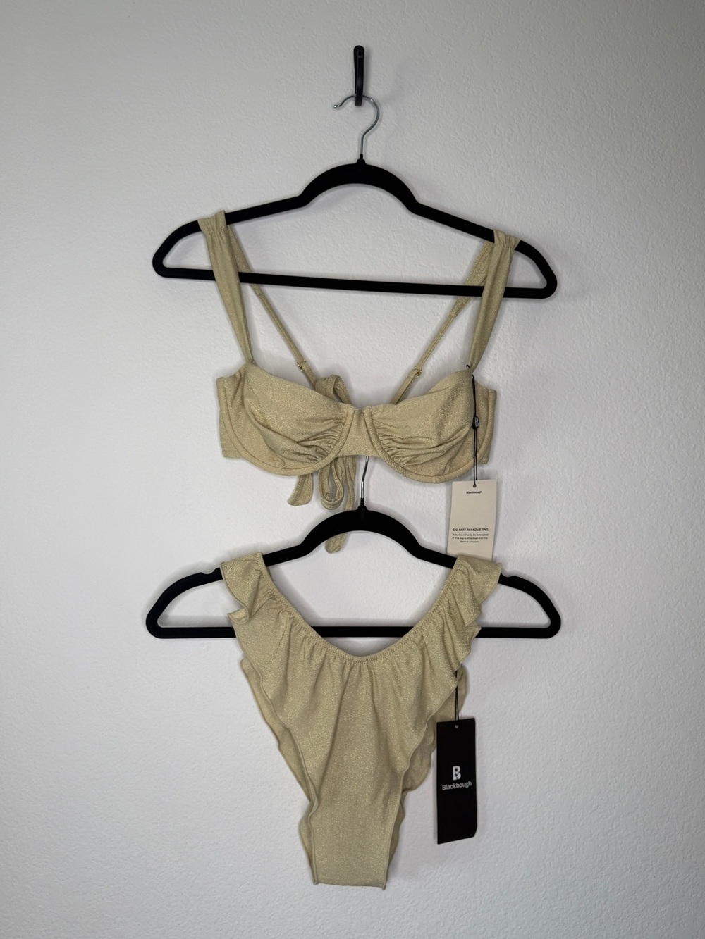 Blackbough Shimmery Gold Ruffle Bikini Set Size L NWT